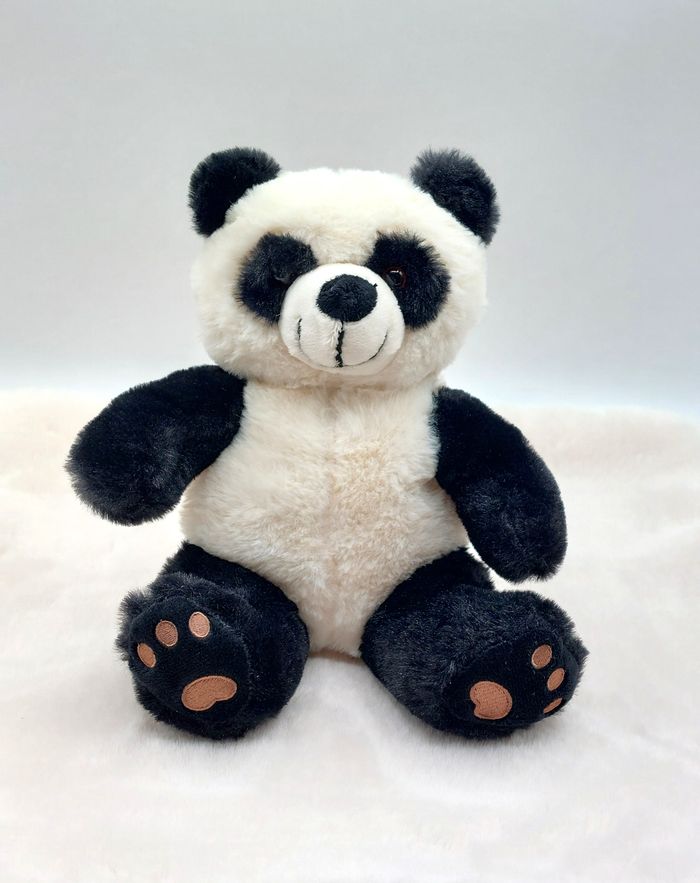 Peluche doudou ours panda noir blanc RENAUD Distribution empreintes marron 24 cm
