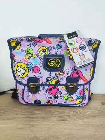Cartable multicolore Smiley World, neuf, 38x31cm