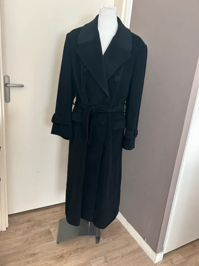Constantin,caban manteau long noir laine, angora, cachemire , femme, taille 42