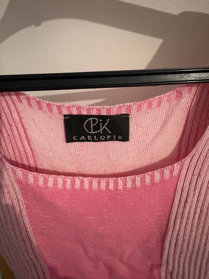 Débardeur Crop Top Carlopik Côtelé Rose Patchwork Taille M - photo numéro 6