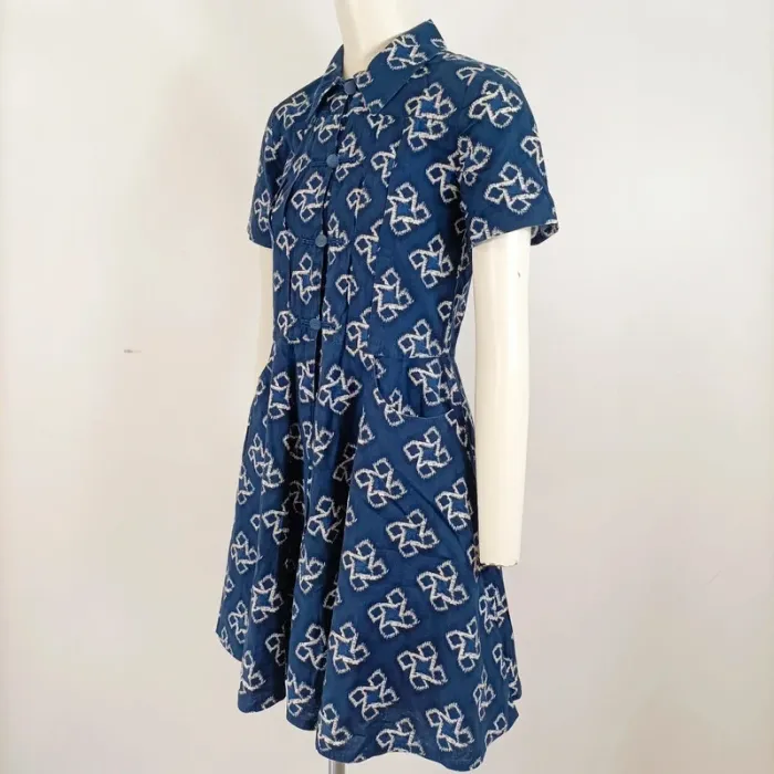 Robe Chattawak en coton bleu indigo à motifs blancs - Taille 12 ans - 100% coton - A663 - photo numéro 3