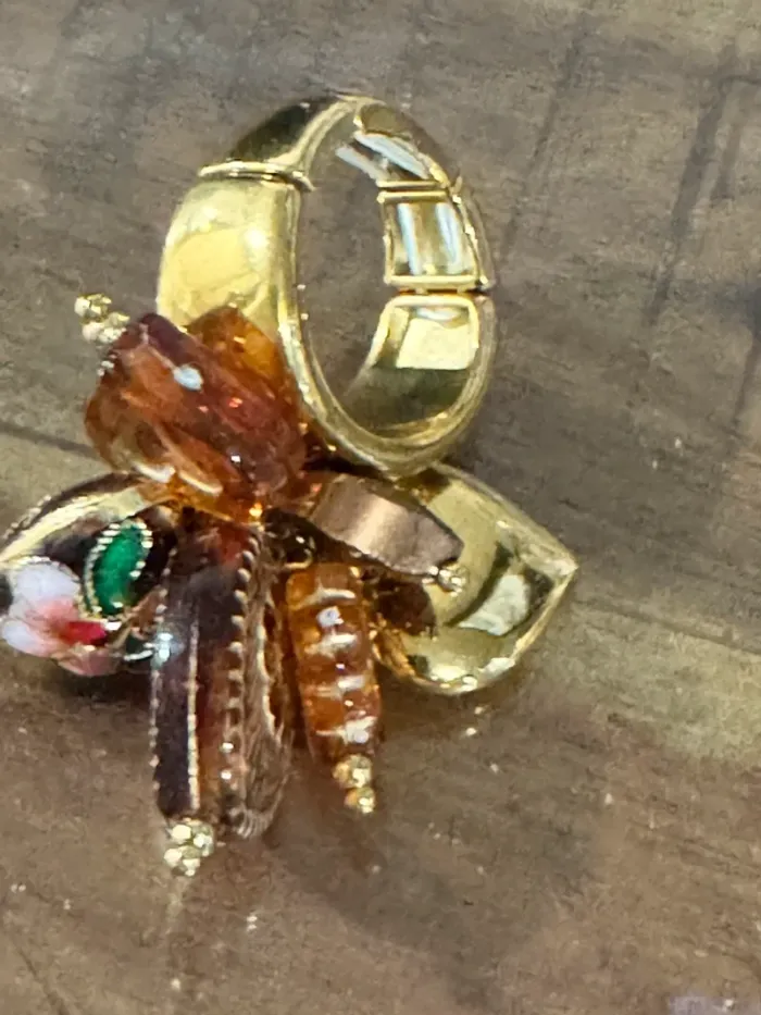 Grosse bague multi cœurs perles , pierres acier inoxydable or porcelaine habaha Paris - photo numéro 3