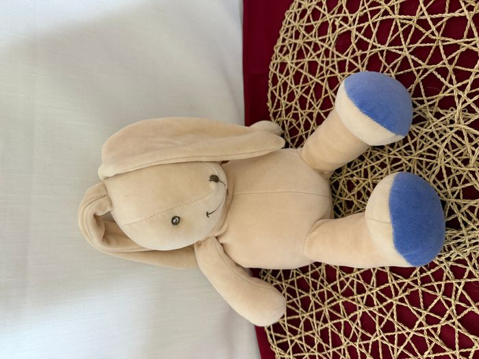 Doudou lapin blanc écru bleu NOUNOURS - photo numéro 4