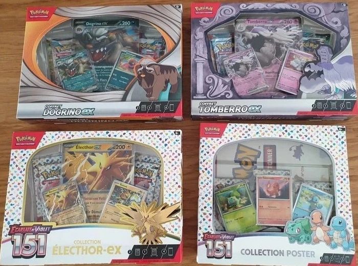 Lot de 4 coffret pokémon Poster 151 electhor ex dogrino ex tomberro ex neuf scellé Fr