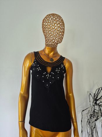 Top Femme Noir avec Perles Taille unique