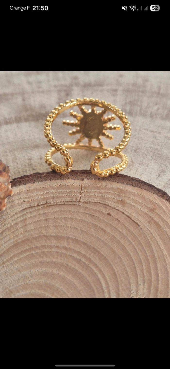 Bague soleil en laiton et cuivre dorée avec améthyste - photo numéro 7