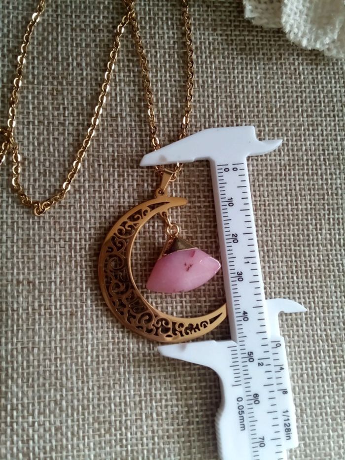 Collier lune filigranée et pierre quartz rose - photo numéro 3