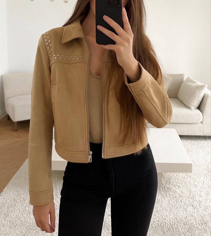 Veste neuve daim 2026 Grain de Malice suédine daim cloutée