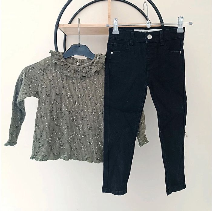 4 ans ensemble teeshirt côtelé Vertbaudet (4 ans)et pantalon denim&co ( 3-4 ans)