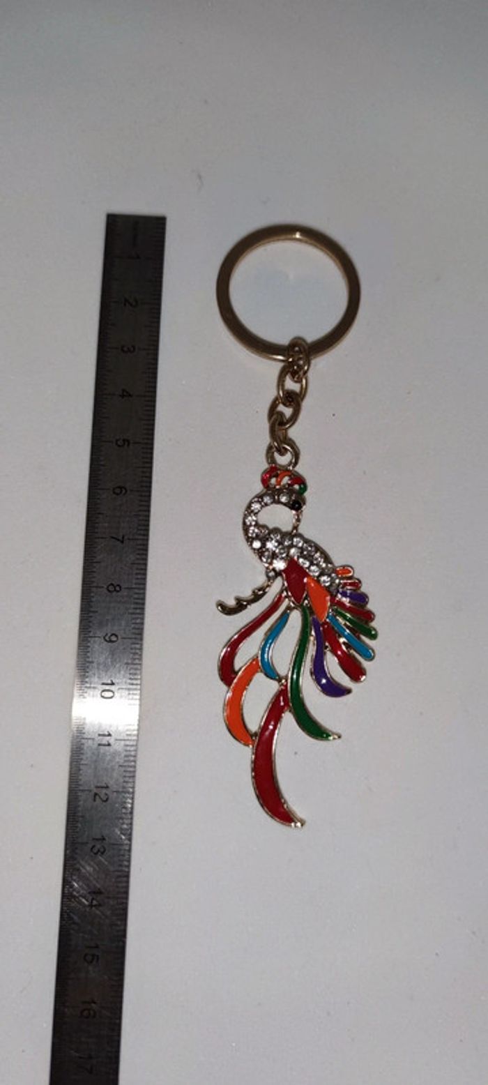 porte clé bijou métal doré paon multicolore - photo numéro 2