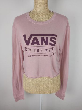 Tee-shirt cropped manches longues rose clair motif violet taille M Vans