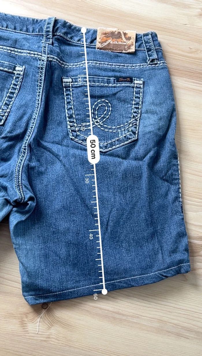 Short en jean vintage femme L/XL – bleu foncé brodé - photo numéro 3