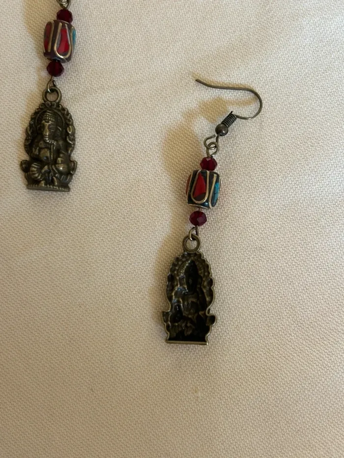 🇮🇳Boucles d’oreilles Ganesh perle tibétaine hippie Indian spiritual earrings🇮🇳 - photo numéro 8