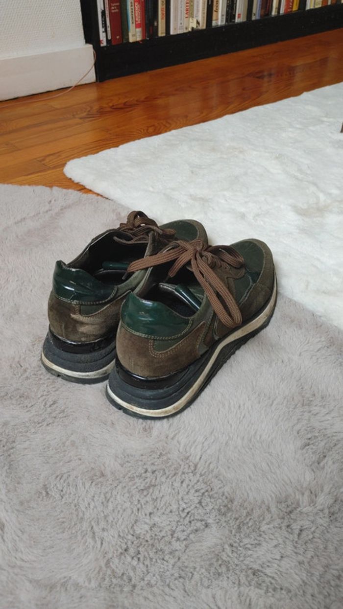 Basket excellente qualité en cuir vert et vert kaki - photo numéro 2