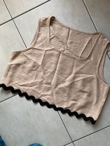 Blouse top débardeur beige noir 38