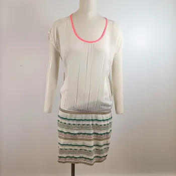 Robe blanche EDC by Esprit col fluo taille S motif ethnique bas de robe A1560