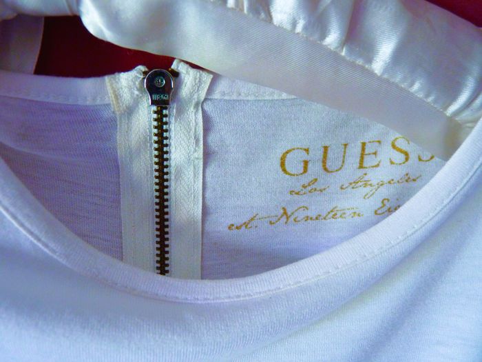 T-shirt Femme S 36 Guess blanc oiseaux manches longues maille résille rock TBE - photo numéro 2