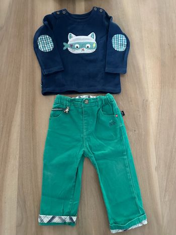 Ensemble pull et pantalon vert Sergent Major taille 18 mois