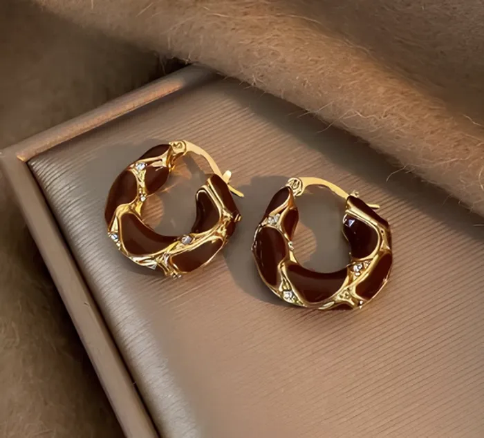 Boucles d’oreilles créole tâche de vin et doré