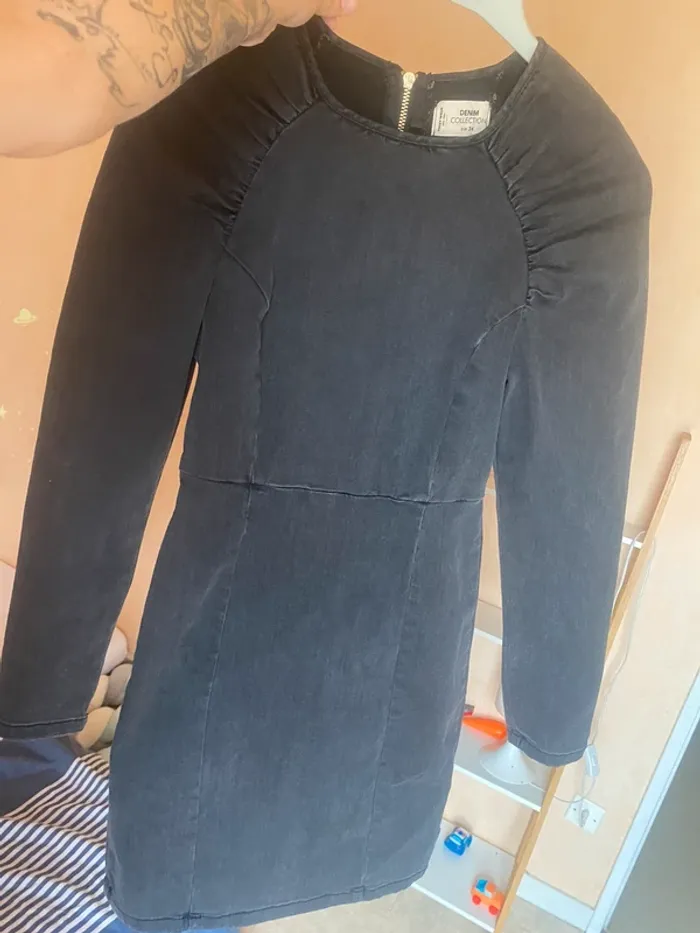 Robe en jean noire grise à fermeture - photo numéro 9