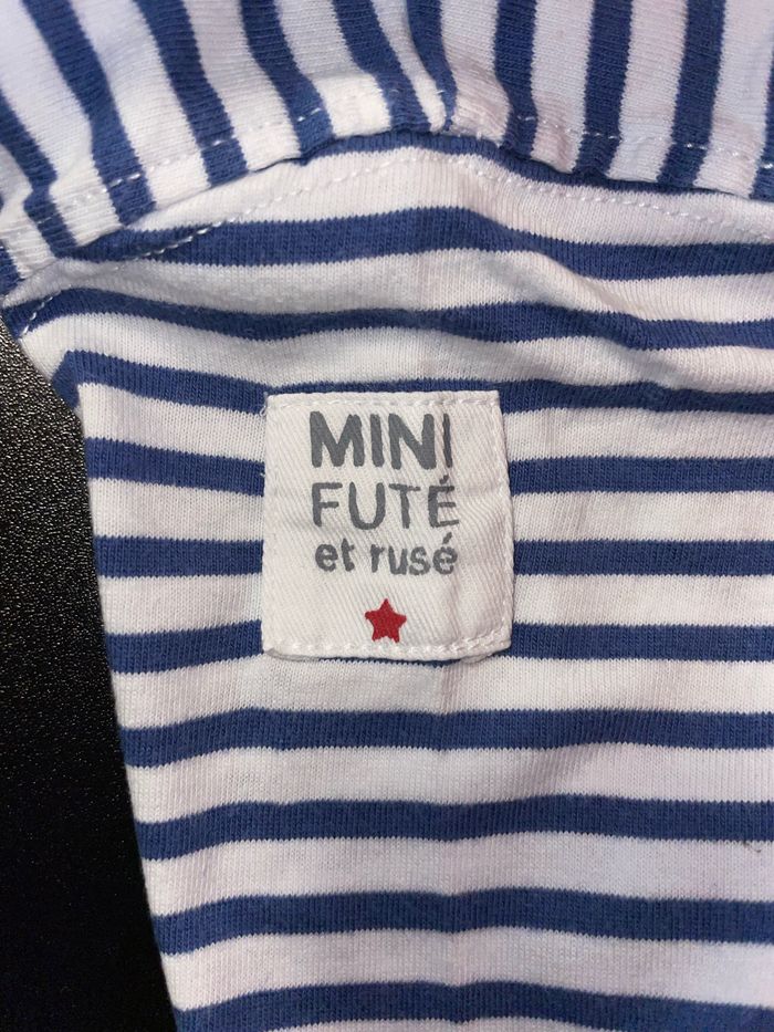 T-shirt manches longues rayé blanc et bleu taille 9 mois motif animal - photo numéro 4