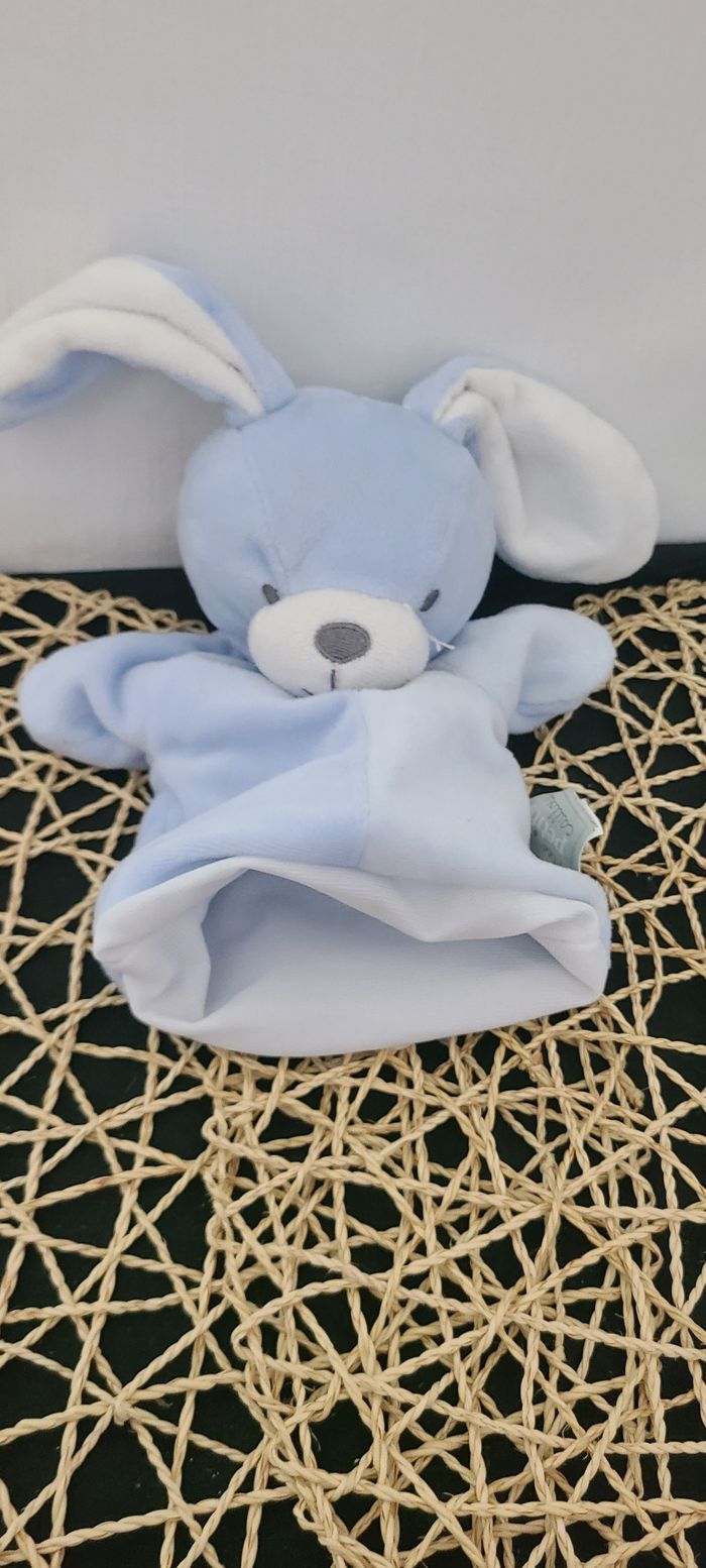 Doudou marionnette lapin MES PETITS CAILLOUX bleu - photo numéro 2
