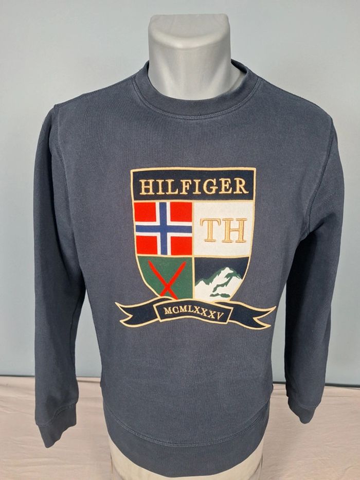 Sweat col rond / crewneck tommy hilfiger homme bleu foncé / taille M full broderie (472)
