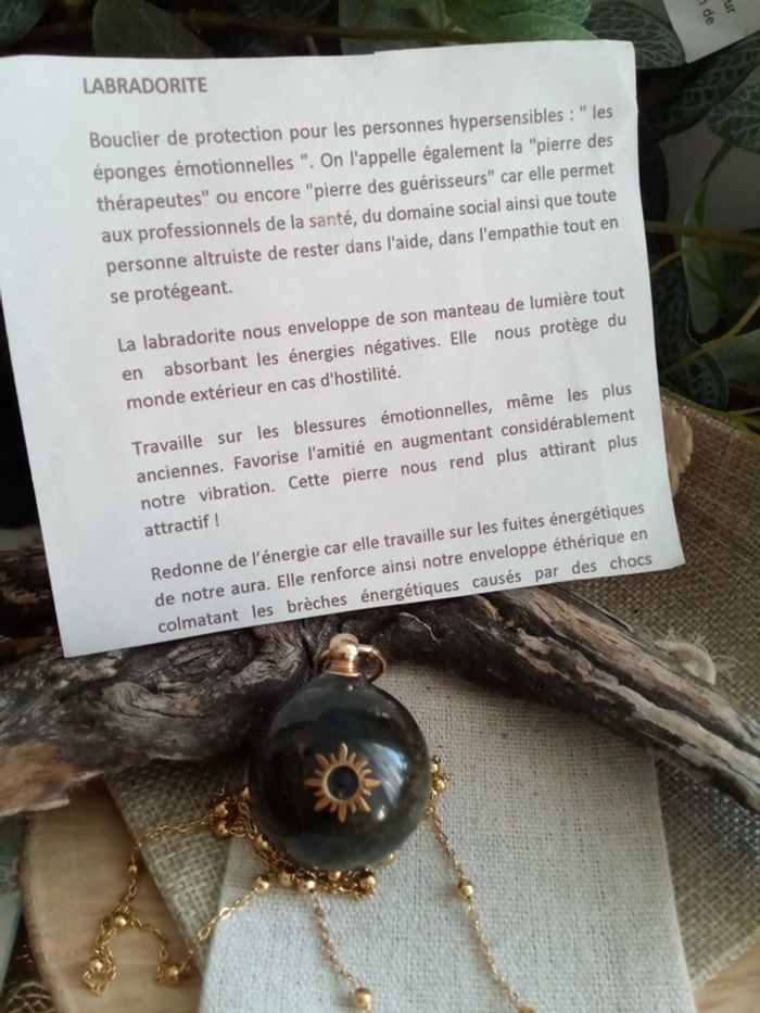 Collier sautoir protection pierre naturelle de labradorite - photo numéro 2