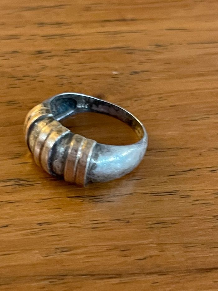 Bague Art Deco vintage or 585 et argent 925 TDD 60 - photo numéro 3
