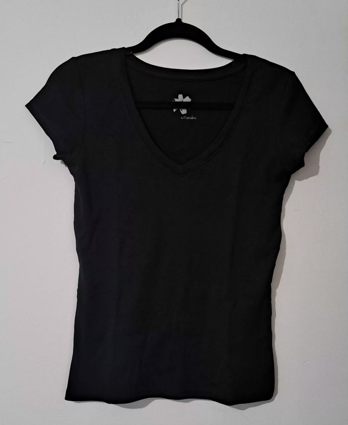 T-shirt col V noir Camaïeu