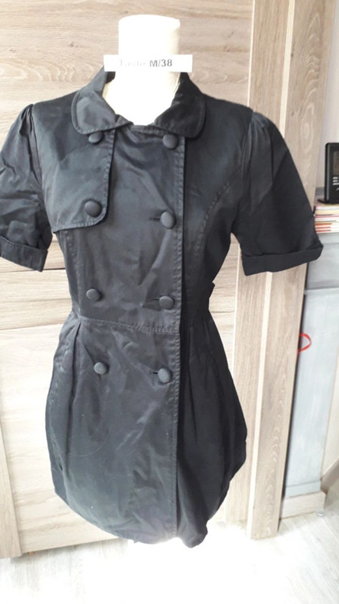 Manteau mi-long manches courtes noir - photo numéro 2