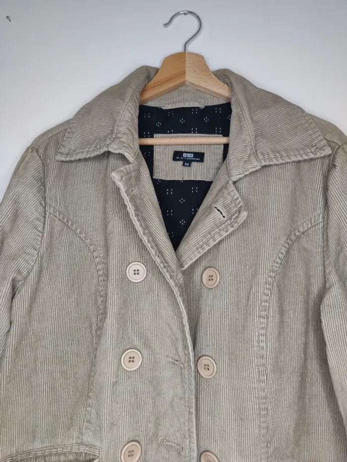 Manteau caban velours côtelé beige - photo numéro 9