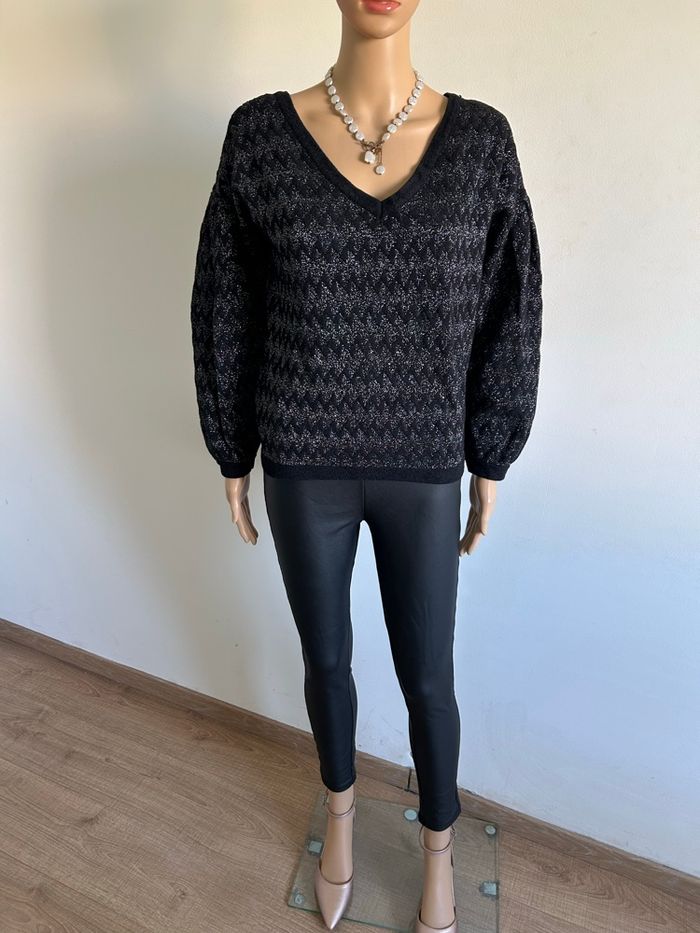 Pull noir et argenté pailleté Naf Naf taille XS excellent état - photo numéro 3