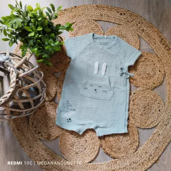 🐰🍃 Barboteuse gaze de coton – Petit Béguin – Gamme Frimousse – 9 mois / 74 cm – Très bon état