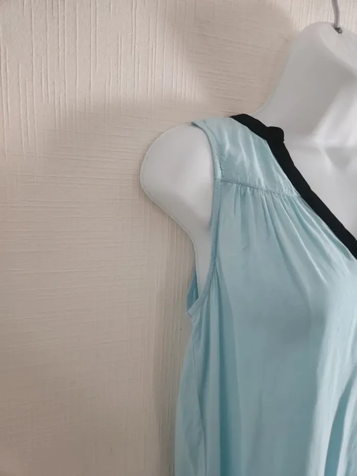 Blouse fluide Naf Naf 34 bleu turquoise col V noir - photo numéro 3