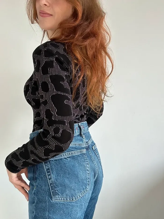 Body vintage années 80/90 noir à paillettes taille S - photo numéro 3