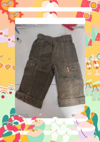 Pantalon 12 mois rayé marron avec poches sur les côtés marque boutchou
