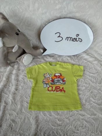 Tee shirt chemise manches courtes Garçon 3 mois "Destination Cuba île de soleil" Ours 100% coton
