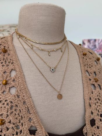 Collier plusieurs rangs laiton or antiallergique avec chaînette réglable
