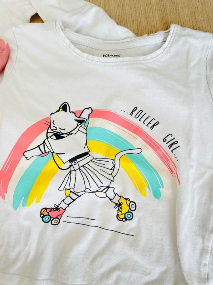 Lot de 2 t shirts manches longues blanc à col et imprimé fille taille 3 ans - photo numéro 2