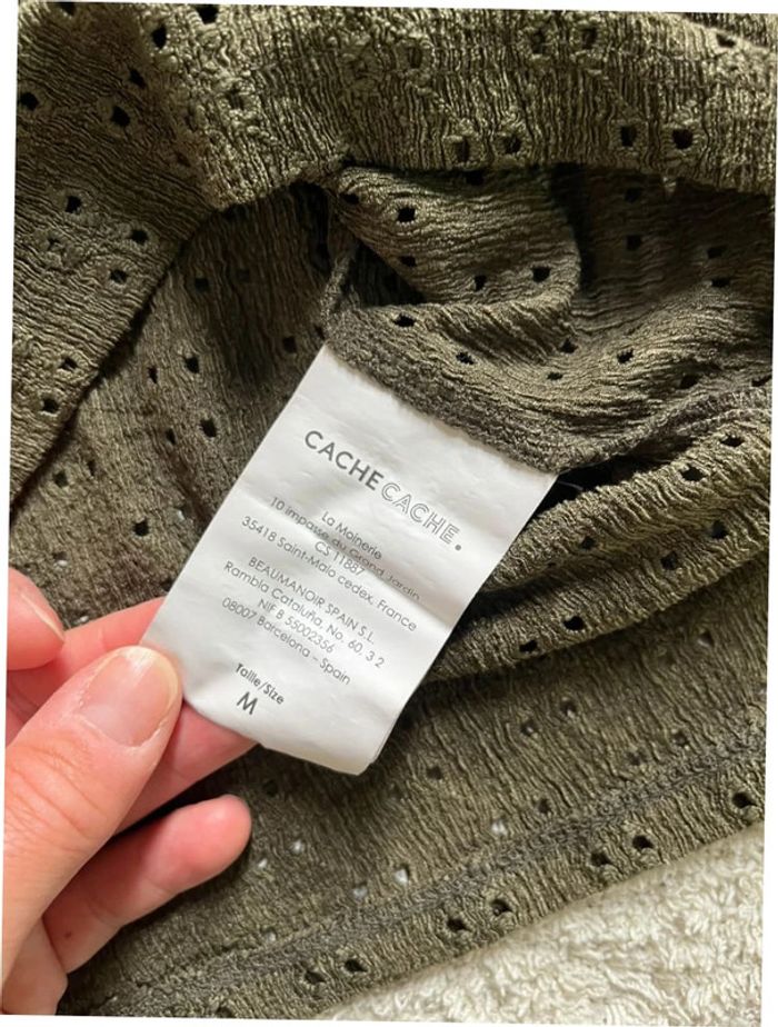 Teeshirt manches courtes bouffantes couleur kaki taille M marque Cache Cache - photo numéro 4