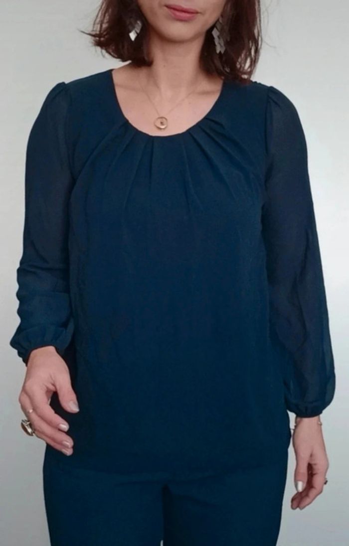 Blouse chic marine manches voiles taille 38 - photo numéro 3