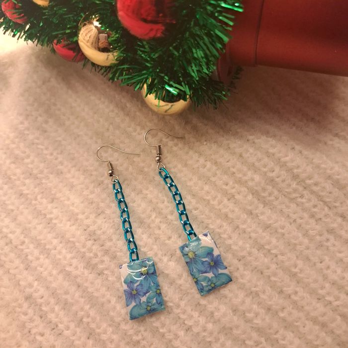 Boucles d'oreilles pendante bleu vert - photo numéro 8