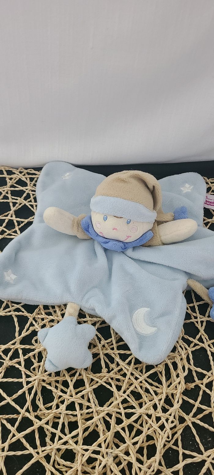Doudou plat étoile lutin bleu beige lune étoile POMMETTE - photo numéro 3