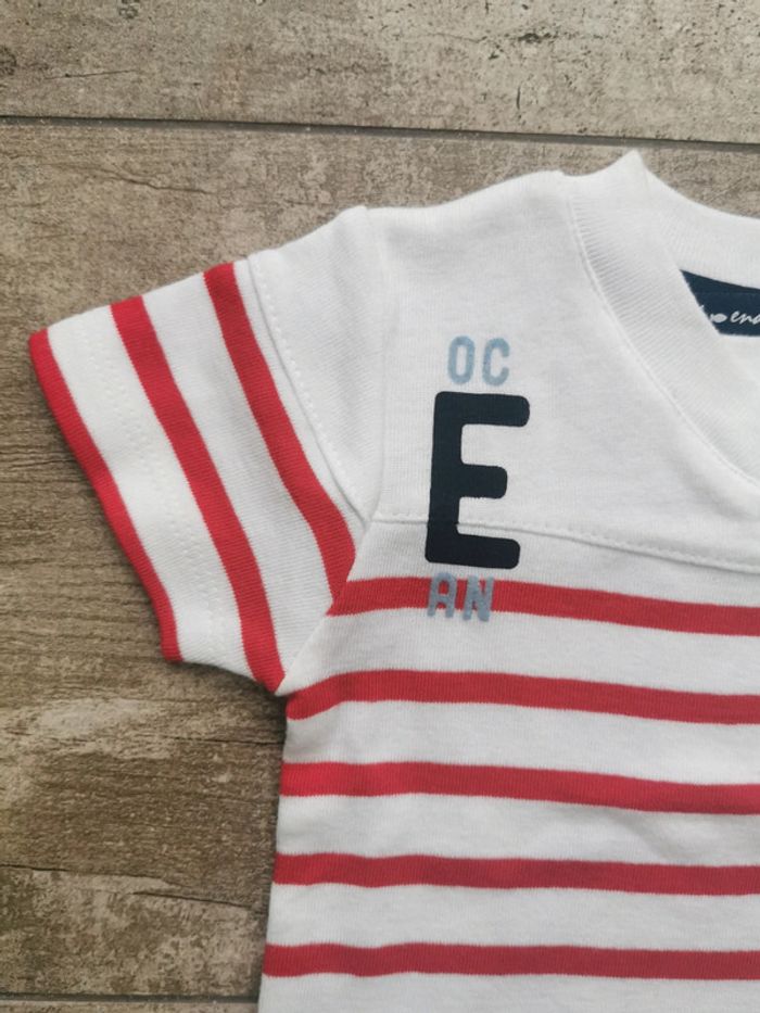 Teeshirt Week-end à la mer 6mois rouge et blanc marinière Neuf avec étiquette - photo numéro 4