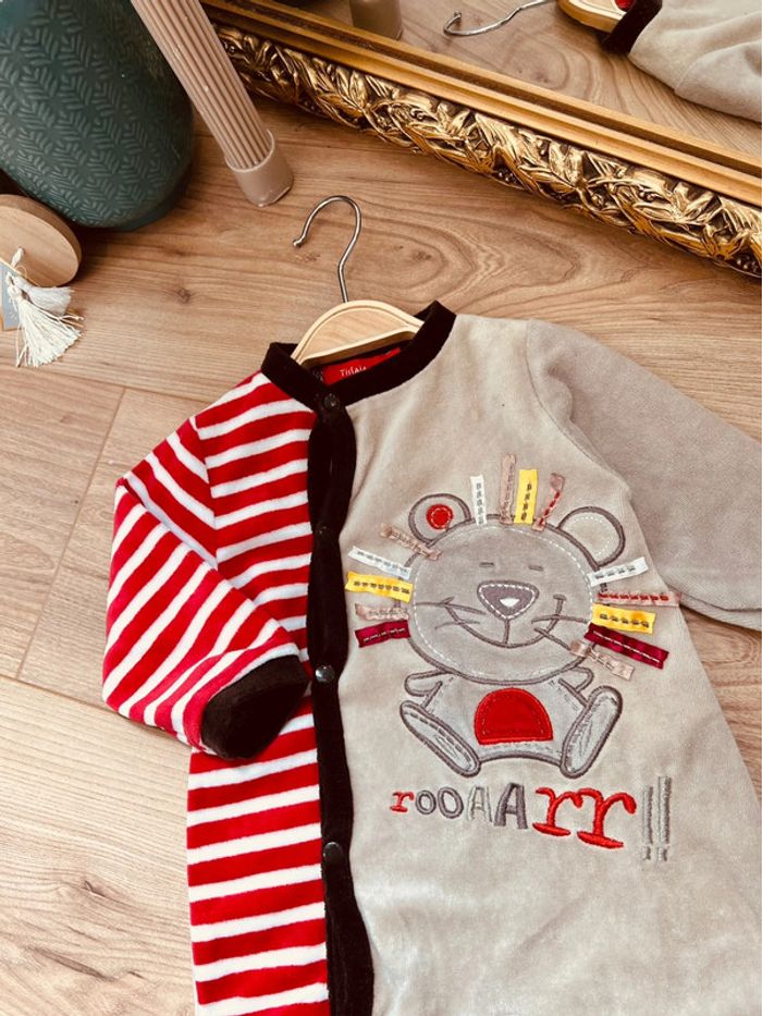 Taille 6 mois pyjama velours garçon Tissaia marron et rouge * ours * 💙 - photo numéro 3