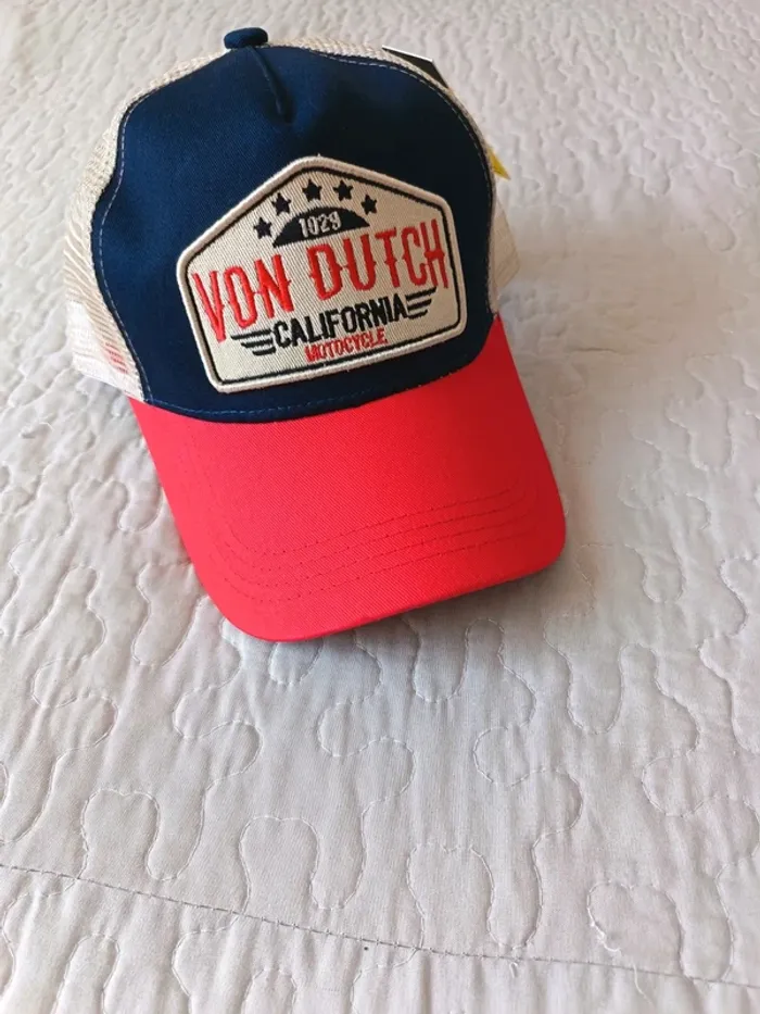 Casquette Von Dutch homme bleu rouge et beige - photo numéro 2