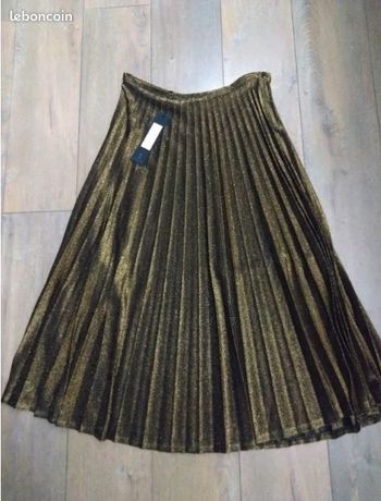 Jupe longue plissée doré cuivre neuve school rag t 38