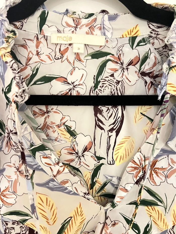 Blouse fluide Maje avec volant jungle blanc Taille 38 - photo numéro 9