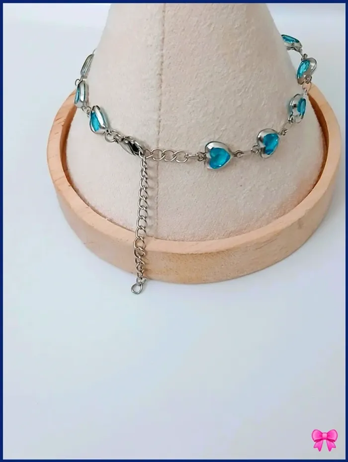 Bracelet argenté cœur bleu turquoise tendance femme été - photo numéro 3